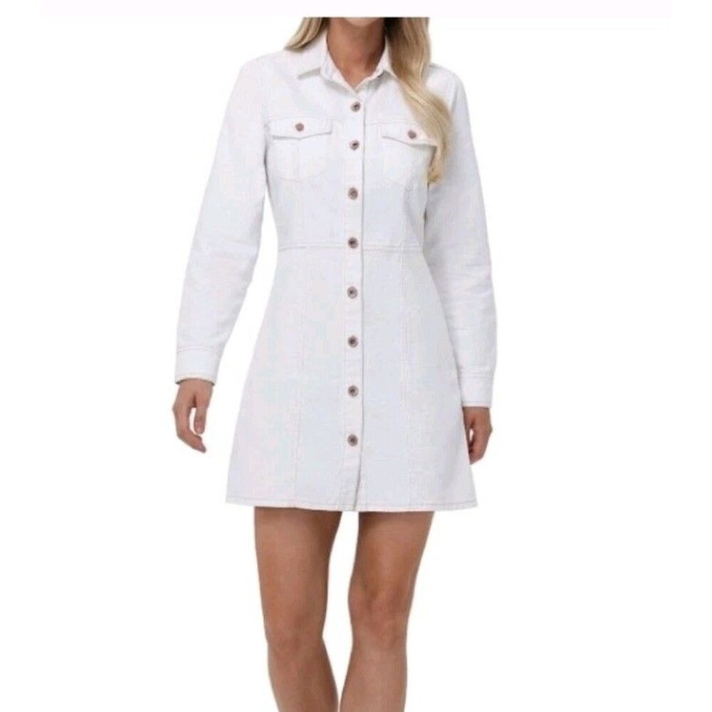 White Button-Up Denim Dress